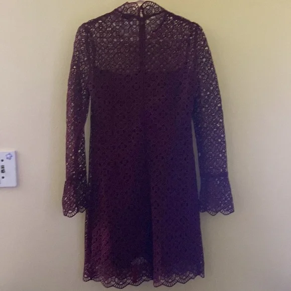 Sandro NWOT Helian Lace Long Sleeve Bordeaux Dress Size 38 - Picture 4 of 11